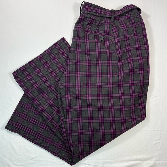 Lane Bryant Purple Gray Bold Plaid Wide Leg Pants - Picture 3 of 9